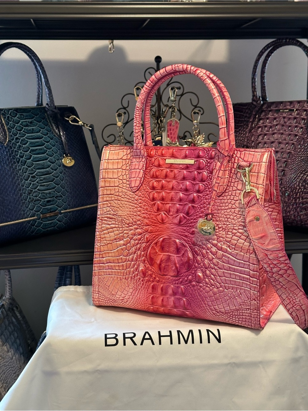 💘 Brahmin Cupid Ombre Large Caroline Pink to Orange Ombre